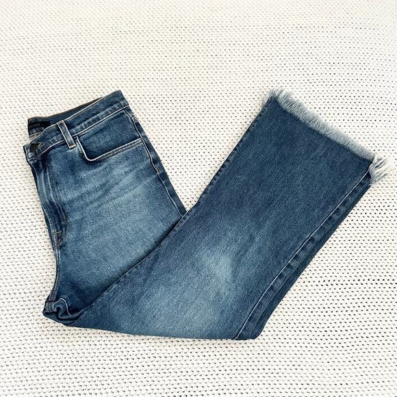 J Brand Julia High Rise Frayed Hem Crop Flare Ankle Denim Jeans in Romance 31 - Picture 2 of 14